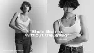 Zwei schwarz weiß Bilder von Models für eine Werbekampagne von H&M. Links der echte Mensch, rechts das KI-Double. 